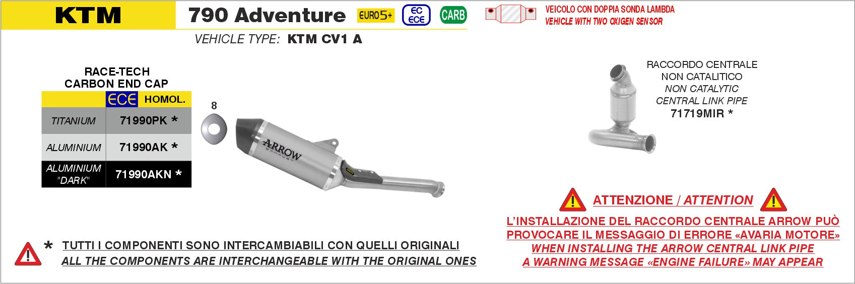 71719MIR | ARROW EXHAUST | KTM 790 Adventure 2025 | Non catalized mid-pipe
