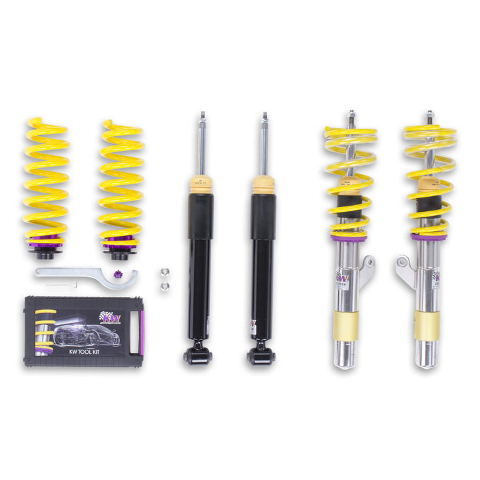 1522000F | KW Coilover suspension V2 inox | Car type: BMW 2 Coupe (F22, F87) 1C, M3 10/2012-06/2021 220 d - 140kW - 1995ccm - 4 cyl. - Rear-Wheel Drive  Only Models Year: 02/2014- Axle Load FA/RA (kg): 921-1090/-1230