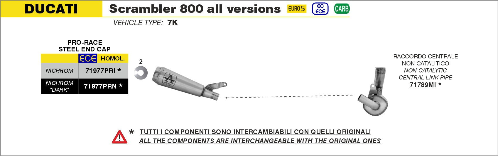 71789MI | ARROW EXHAUST | Ducati Scrambler 800 2023/2024 | Non catalized mid-pipe