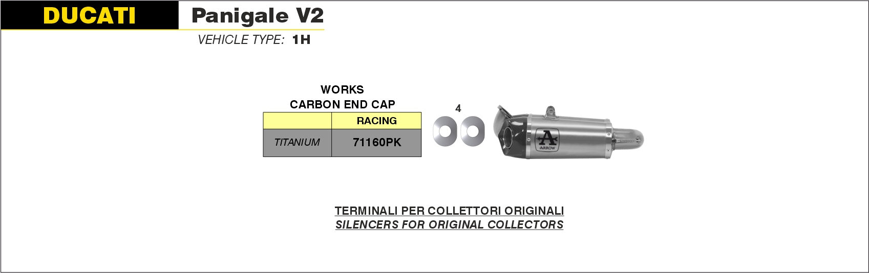 71160PK | ARROW EXHAUST | Ducati Panigale V2 2020-2024 | Titanium Works silencers (right and left) with carby end cap