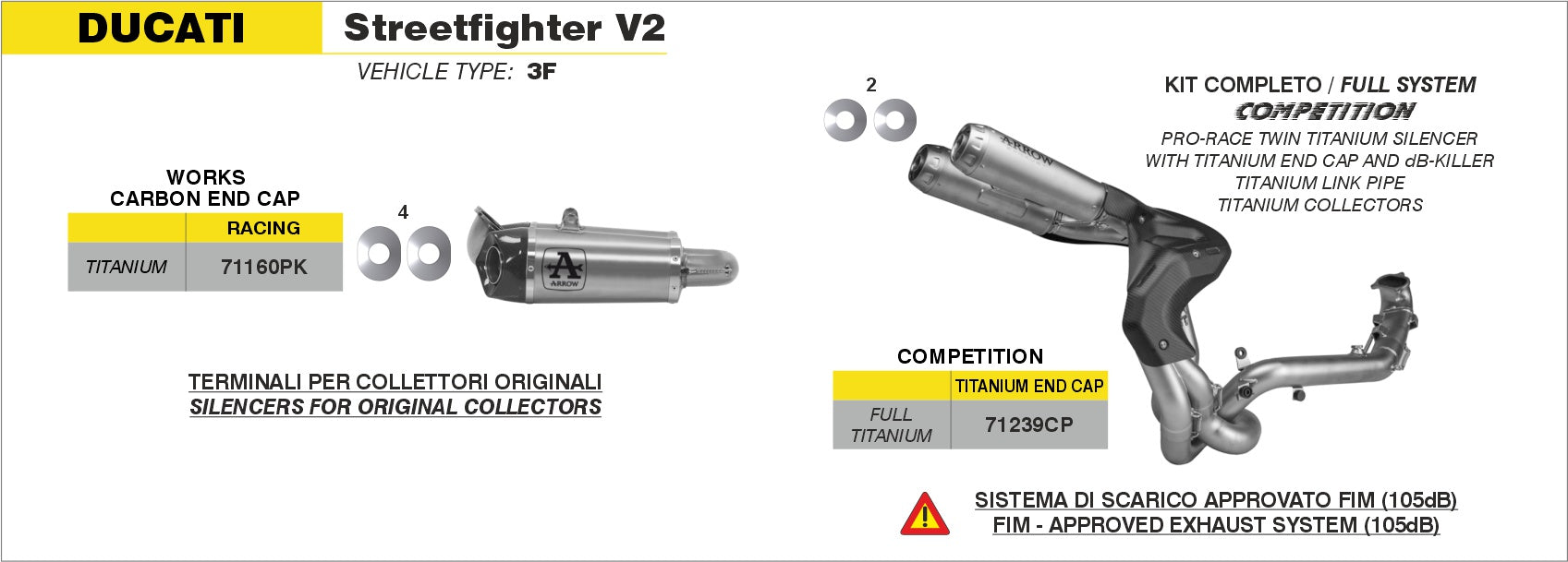 71239CP| ARROW EXHAUST | Ducati Panigale V2/ StreetFighter V2 2020-2024 | COMPETITION "FULL TITANIUM" full system FIM approved (105dB)