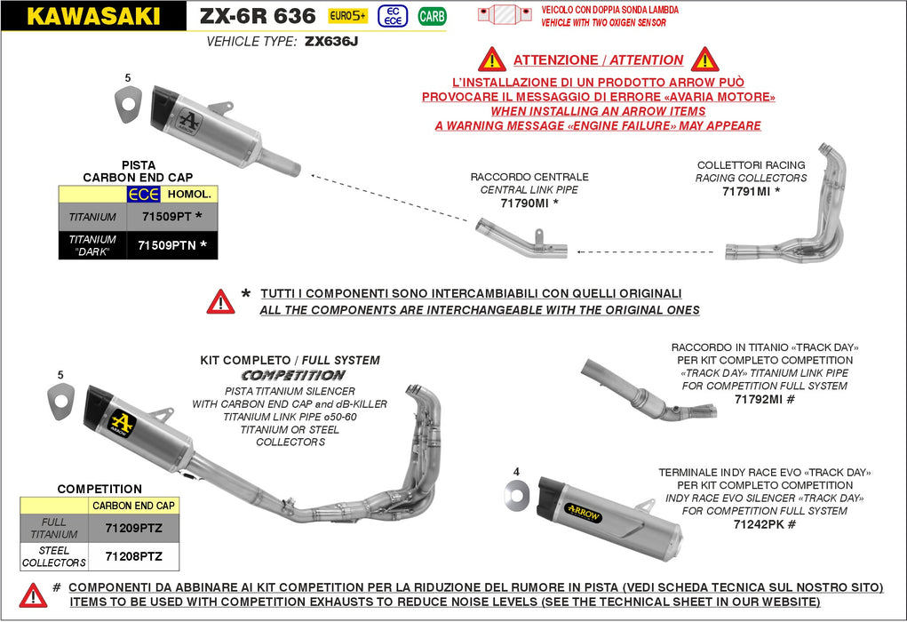 71209PTZ | ARROW EXHAUST | Kawasaki ZX-6R 2024-25 | COMPETITION "FULL TITANIUM" full system