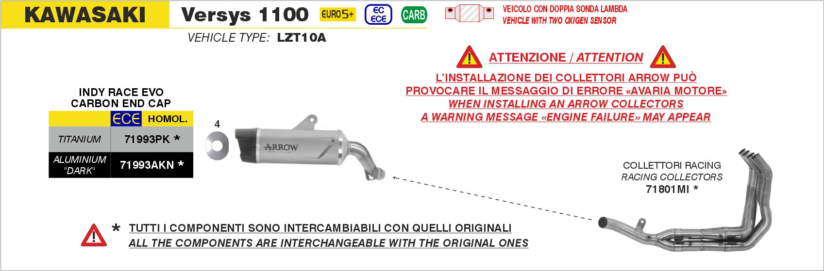 ARROW | Kawasaki VERSYS 1100 2025 | Indy Race EVO aluminium "Dark" silencer with carby end cap