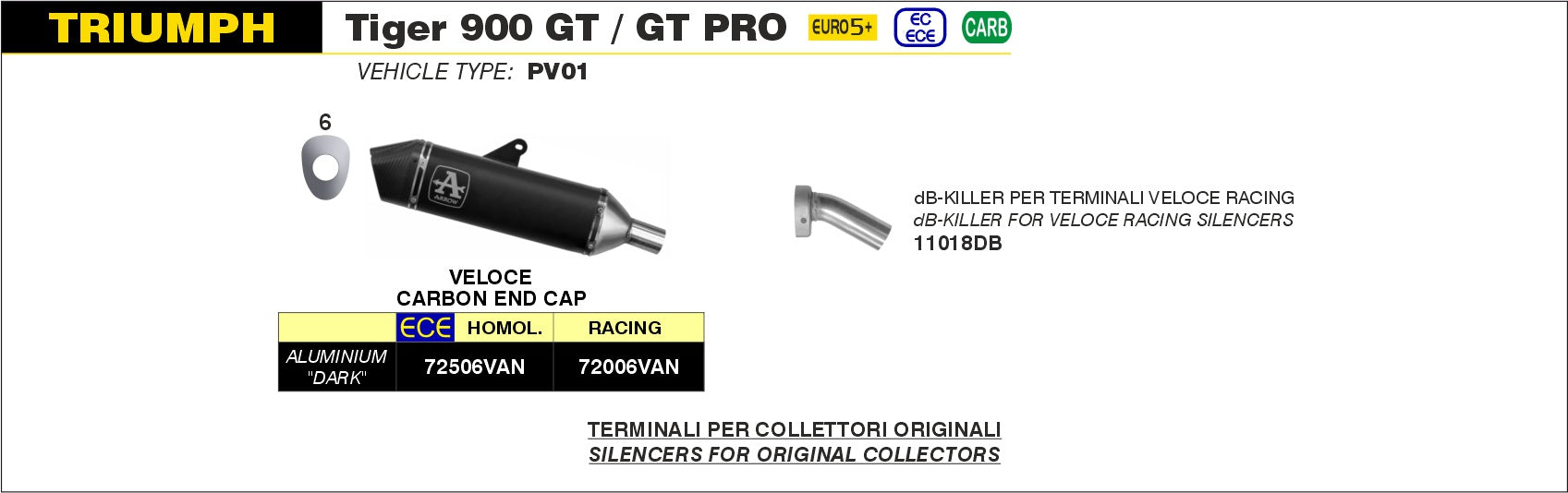 72506VAN | ARROW EXHAUST | Triumph TIGER 900 20244 | Veloce aluminium "Dark" silencer