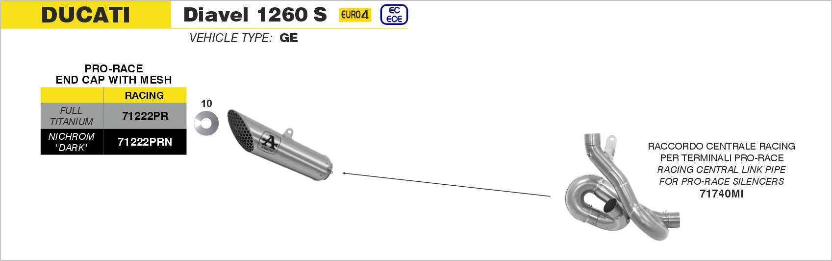 71222PRN | ARROW EXHAUST | Ducati Diavel 1260 S 2019-20 | Pro-Race Nichrom "Dark" silencer