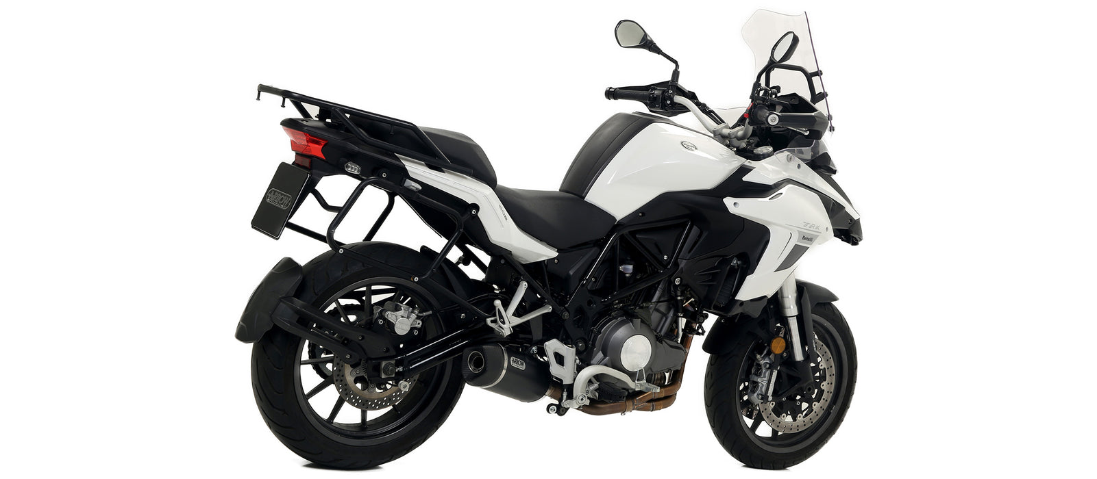 71878AKN | ARROW EXHAUST | for Benelli TRK 502 2017-20 | Race-Tech aluminium "Dark" silencer with carby end cap