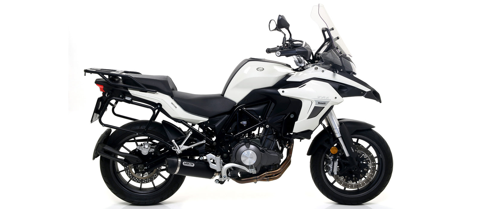71878AKN | ARROW EXHAUST | for Benelli TRK 502 2017-20 | Race-Tech aluminium "Dark" silencer with carby end cap
