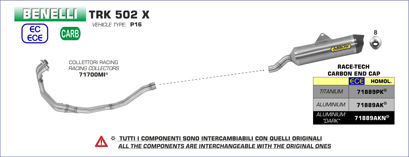 71700MI | ARROW EXHAUST | for Benelli TRK 502X 2018-20 | Racing collectors