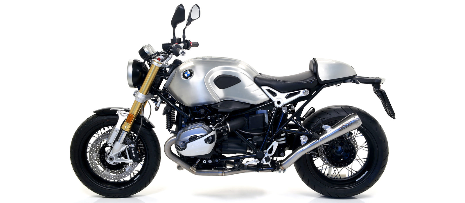 71635MI+71503PRN | ARROW EXHAUST | BMW R Nine T 2014/2018 | Pro-Race Nichrom "Dark" silencer