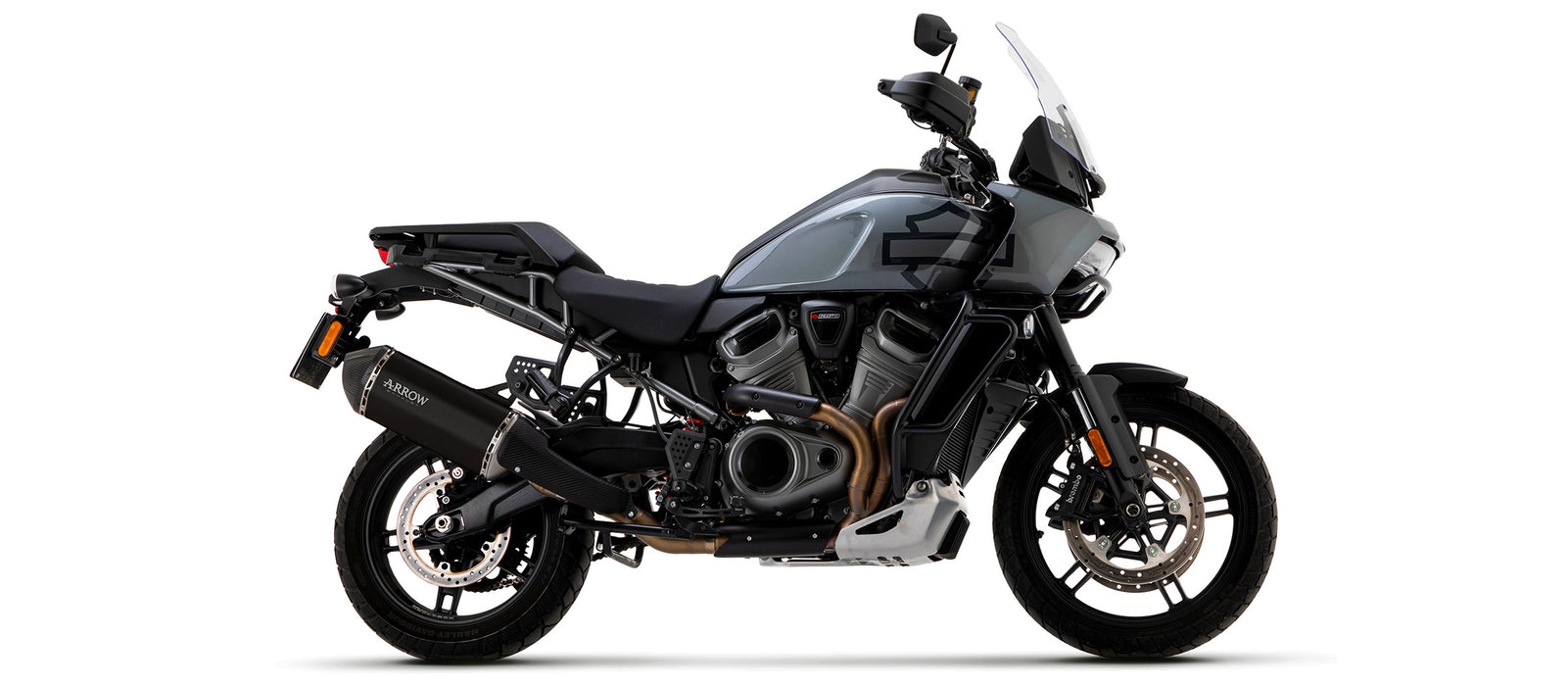 72007SK | ARROW EXHAUST | HARLEY-DAVIDSON PAN AMERICA 1250 2020-2024 | Sonora titanium silencer with carby end cap
