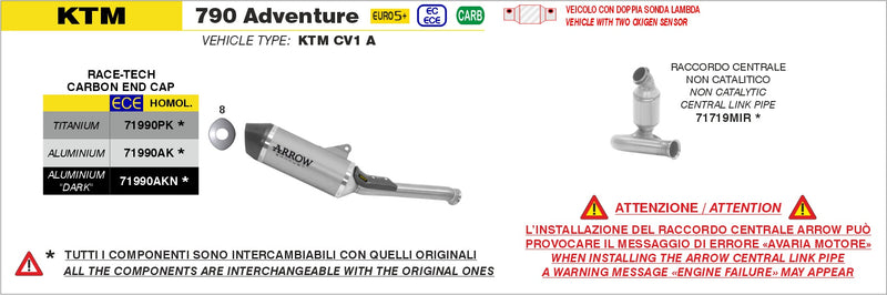 71719MIR | ARROW EXHAUST | KTM 790 Adventure 2025 | Non catalized mid-pipe