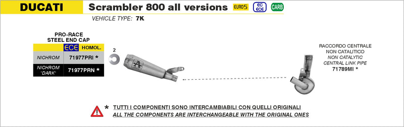 71789MI | ARROW EXHAUST | Ducati Scrambler 800 2023/2024 | Non catalized mid-pipe