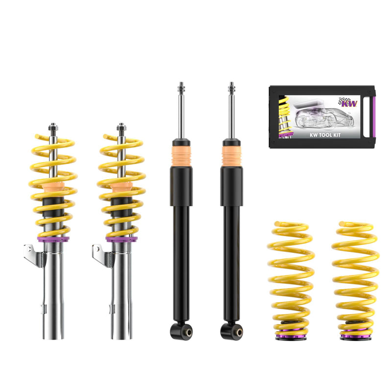 15220080 | KW Coilover suspension V2 inox | Car type: BMW 5 (F10) 5L, GT, HY, KL, M5/M6 01/2009-10/2016 520 d - 140kW - 1995ccm - 4 cyl. - Rear-Wheel Drive  Only Models Year: 03/2010- Axle Load FA/RA (kg): -1195/-1315