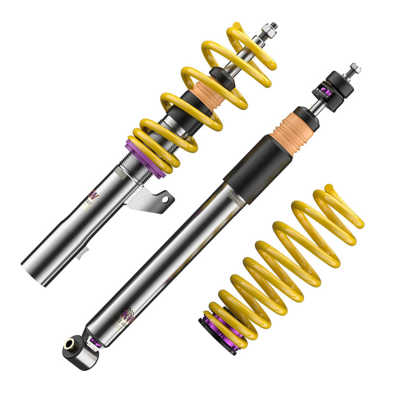352200AN | KW Coilover suspension V3 inox | Car type: BMW 3 (F30, F80) 3-HY, 3L, M3, M3 GTS 11/2011-10/2018 M3 - 317kW - 2979ccm - 6 cyl. - Rear-Wheel Drive  Only Models Year: 04/2014- Axle Load FA/RA (kg): -990/-1170