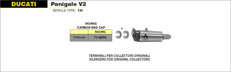 71160PK | ARROW EXHAUST | Ducati Panigale V2 2020-2024 | Titanium Works silencers (right and left) with carby end cap