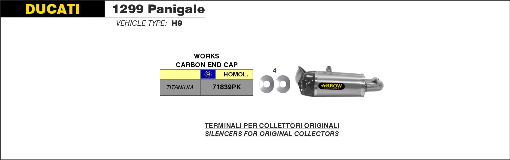 ARROW EXHAUST | Ducati 1299 Panigale 2015/2016 | Titanium Works silencers (right and left) with carby end cap