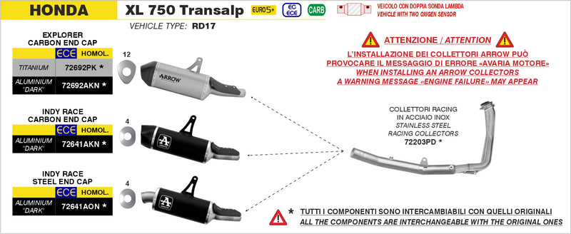 72641AKN | ARROW EXHAUST | Honda XL 750 TRANSALP 2023-26 | Indy Race aluminium "Dark" silencer with carby end cap
