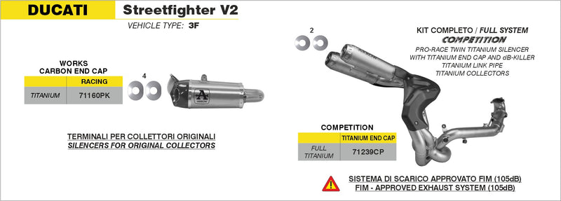 71239CP| ARROW EXHAUST | Ducati Panigale V2/ StreetFighter V2 2020-2024 | COMPETITION "FULL TITANIUM" full system FIM approved (105dB)
