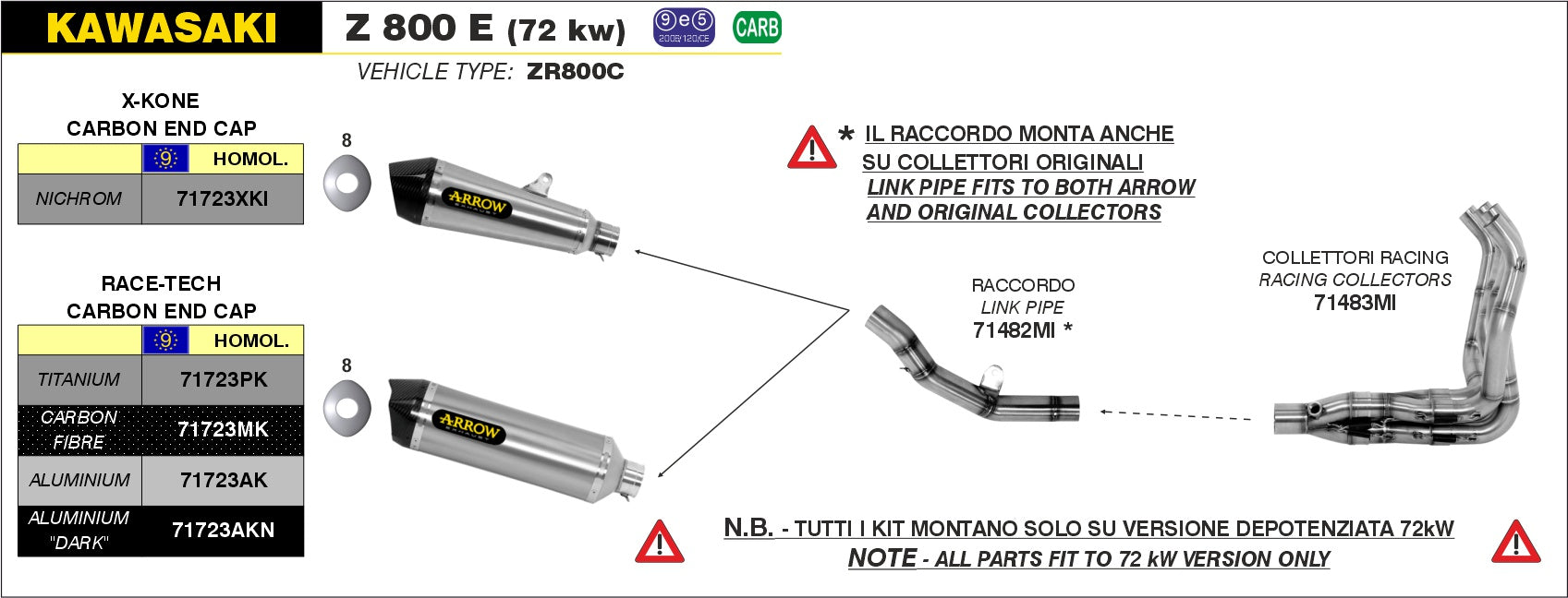ARROW EXHAUST | Kawasaki Z 800 E 2013-16 | Race-Tech carby silencer with carby end cap