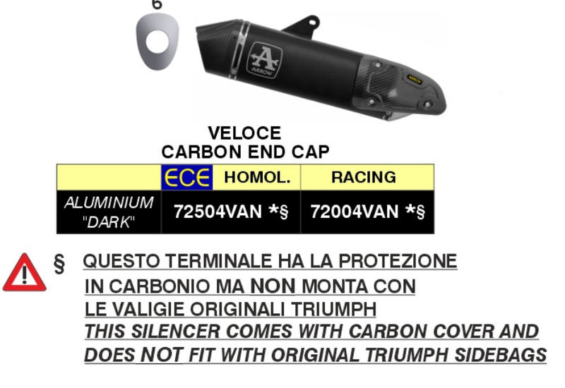 72504VAN | ARROW EXHAUST | TRIUMPH TIGER 850/900 2020-2024  | Veloce aluminium "Dark" silencer
