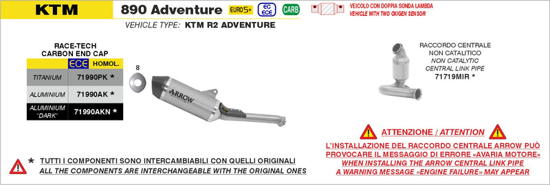 71990AKN | ARROW EXHAUST | KTM 890 Adventure / R 2025 | Race-Tech aluminium "Dark" silencer with carby end cap