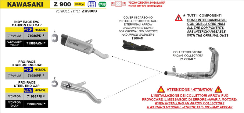 71986PR | ARROW EXHAUST | Kawasaki Z 900 2025 | Titanium Pro-Race silencer