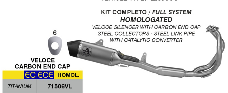 71006VL | ARROW EXHAUST | Kawasaki NINJA 650 2024-25 | Full system racing with Veloce titanium silencers