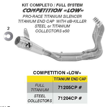 71204CP | ARROW EXHAUST | BMW S 1000 RR 2019/2025 | COMPETITION LOW full system Silencer