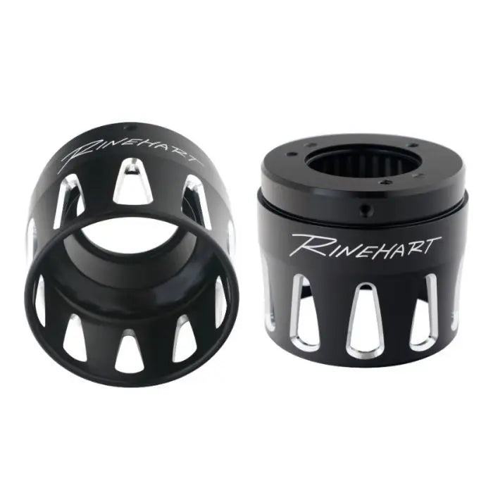 900-0020 | Rinehart Racing | Rinehart 900-0020 Black 4.5" Machined End Cap Pair "Merge" Style Harley 17-20