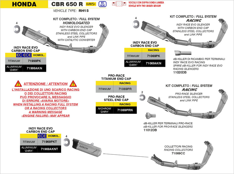 11020DB | ARROW EXHAUST | HONDA CBR 650 R 2024-26 Db Killer (11020DB) ARROW INDY RACE EVO Ø32MM