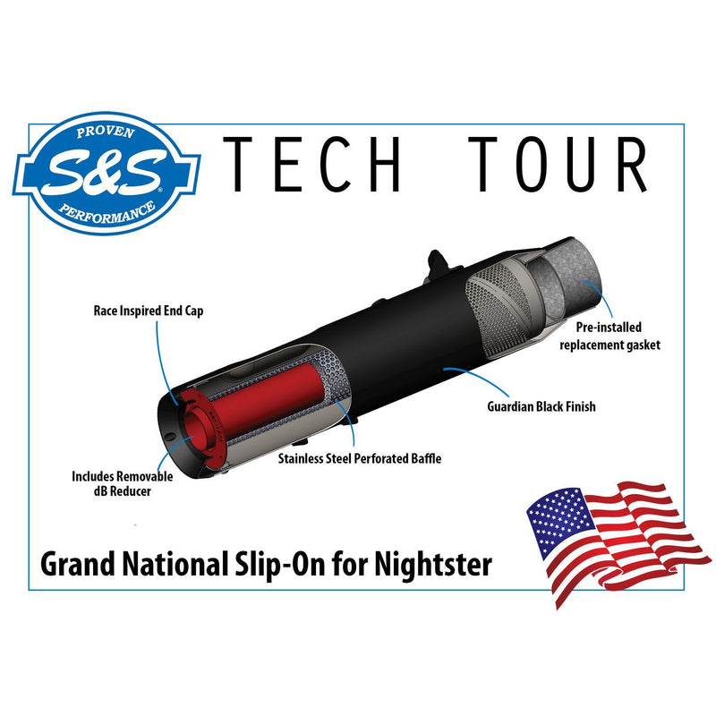 550-1074 | S&S Cycles | Muffler, Kit, Slip On, Grand National, 4.5", Black, Nightster 975 2022-24