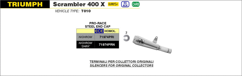 71974PRN | ARROW EXHAUST | Triumph SCRAMBLER 400 X 2024 | Pro-Race Nichrom "Dark" silencer
