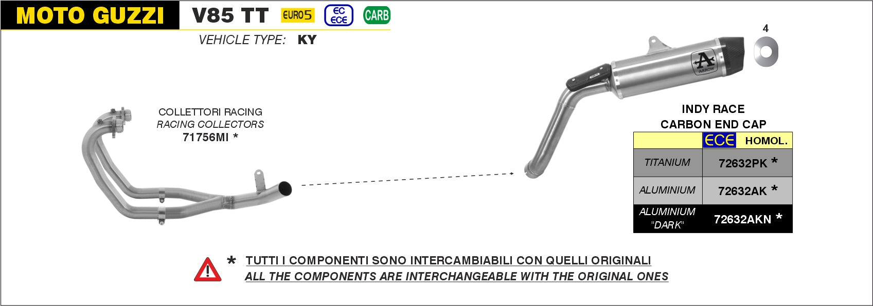 ARROW EXHAUST | Moto Guzzi V85 TT 2021/2023 | Indy Race aluminium silencer with carby end cap
