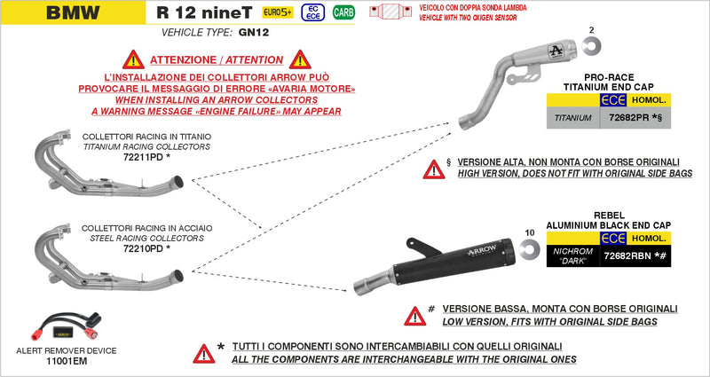 72682PR | ARROW EXHAUST | BMW R 12 nineT 2024/2026  | Pro-Race titanium silencer high version