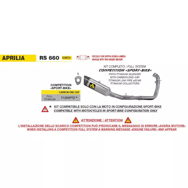 71255PTZ | ARROW EXHAUST |Aprilia RS 660 2025 |COMPETITION "Sport-Bike" full system