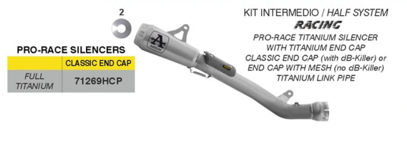 71269HCP | ARROW EXHAUST | Kawasaki ZX-10R / ZX-10RR 2026 | Half system racing - Pro-Race titanium silencer + titanium link pipe
