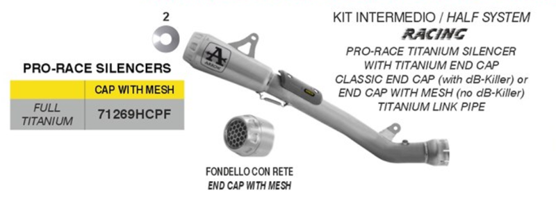 71269HCPF | ARROW EXHAUST | Kawasaki ZX-10R / ZX-10RR 2026 | Half system racing - Pro-Race titanium silencer + titanium link pipe - end cap with mesh