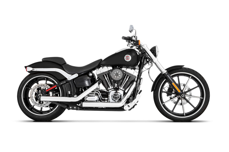 300-0104 | Rinehart Racing | Softail Kick Backs 2-into-2 Chrome with Black End Caps