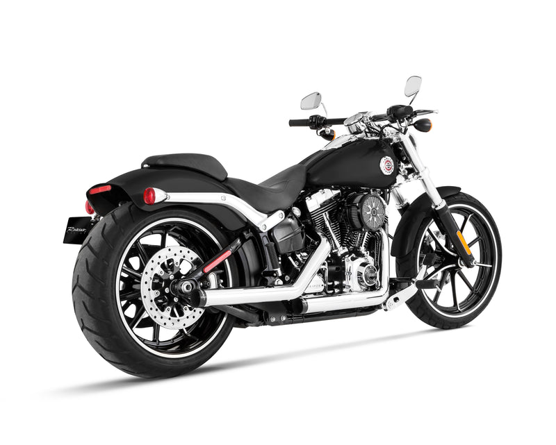 300-0104 | Rinehart Racing | Softail Kick Backs 2-into-2 Chrome with Black End Caps