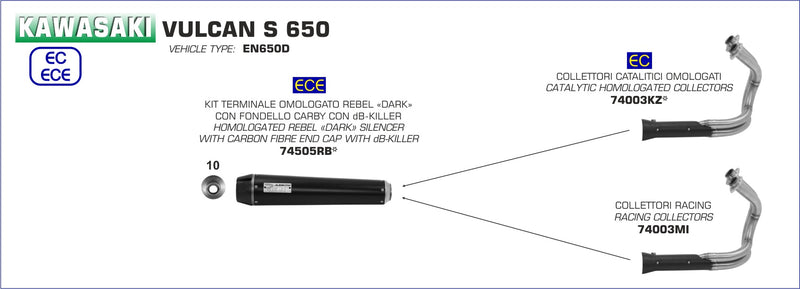 74003MI | ARROW EXHAUST | Kawasaki Vulcan S 650 2017-2020 | Racing collector for Rebel silencer