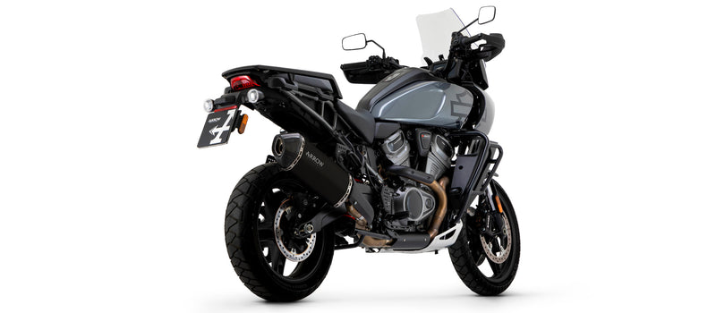 72007SKN | ARROW EXHAUST | HARLEY-DAVIDSON PAN AMERICA 1250 2020-2024 | Sonora titanium "Dark" silencer with carby end cap