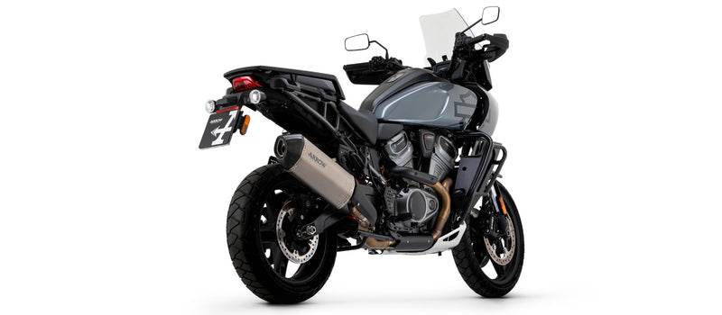 72007SKN | ARROW EXHAUST | HARLEY-DAVIDSON PAN AMERICA 1250 2020-2024 | Sonora titanium "Dark" silencer with carby end cap