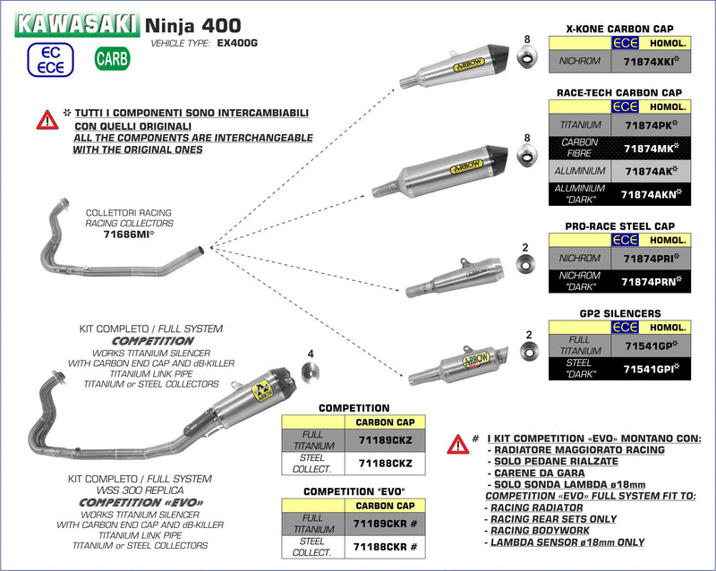 71189CKZ | ARROW EXHAUST | Kawasaki Ninja 400 2018-2024 | Titanium Full System