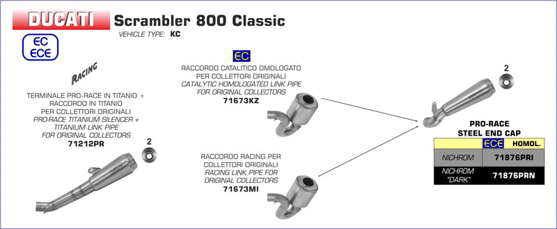 71212PR | ARROW EXHAUST | Ducati Scrambler 800 2017-18 | Pro-Race titanium silencer