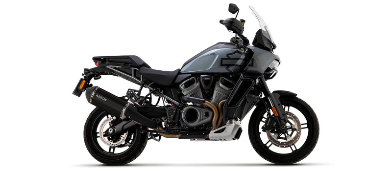 72007SKN | ARROW EXHAUST | HARLEY-DAVIDSON PAN AMERICA 1250 2020-2024 | Sonora titanium "Dark" silencer with carby end cap