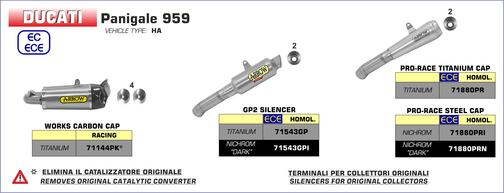 71144PK | ARROW EXHAUST | Ducati 959 Panigale 2016/2019 | Titanium
